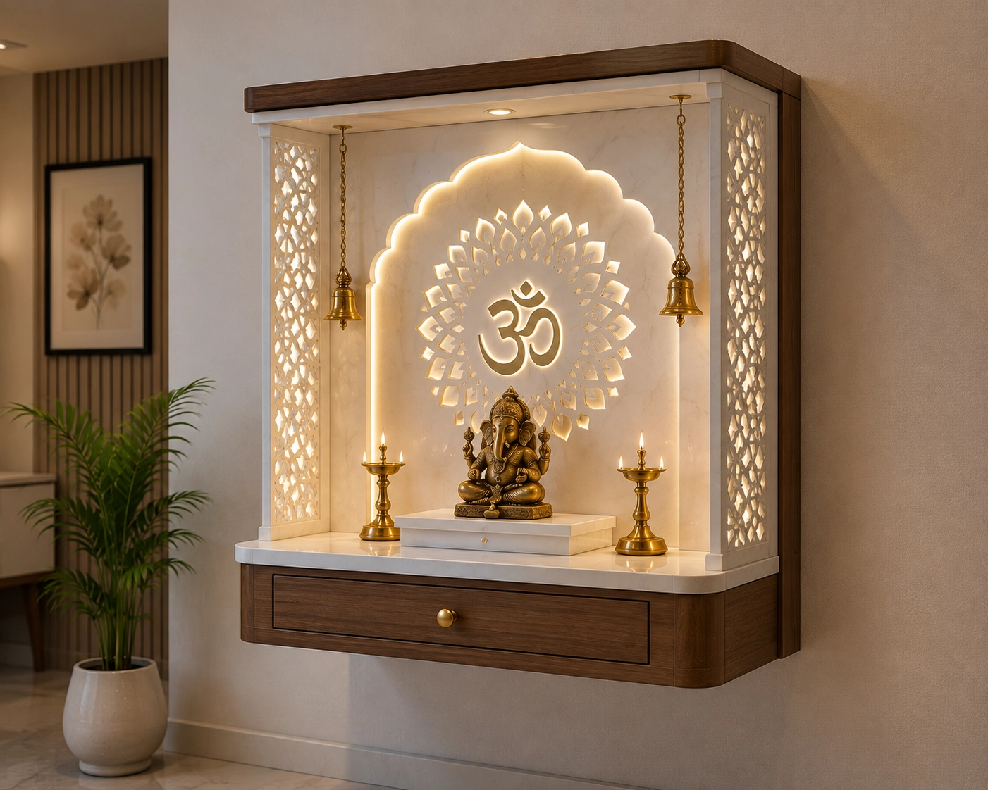 Wall Mounted Corian Mandir